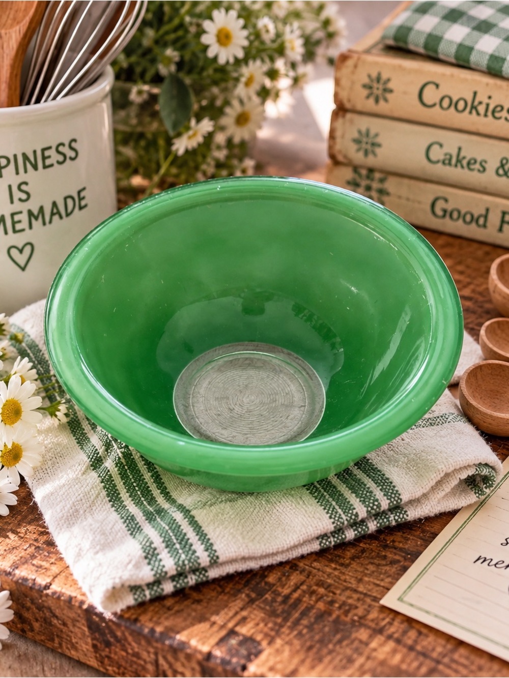 Vintage Pyrex Emerald Green Clear Bottom 1L Mixing Bowl #322